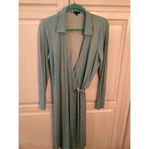 J. McLaughlin Silk Wrap Dress Sz L Robyn Egg Blue